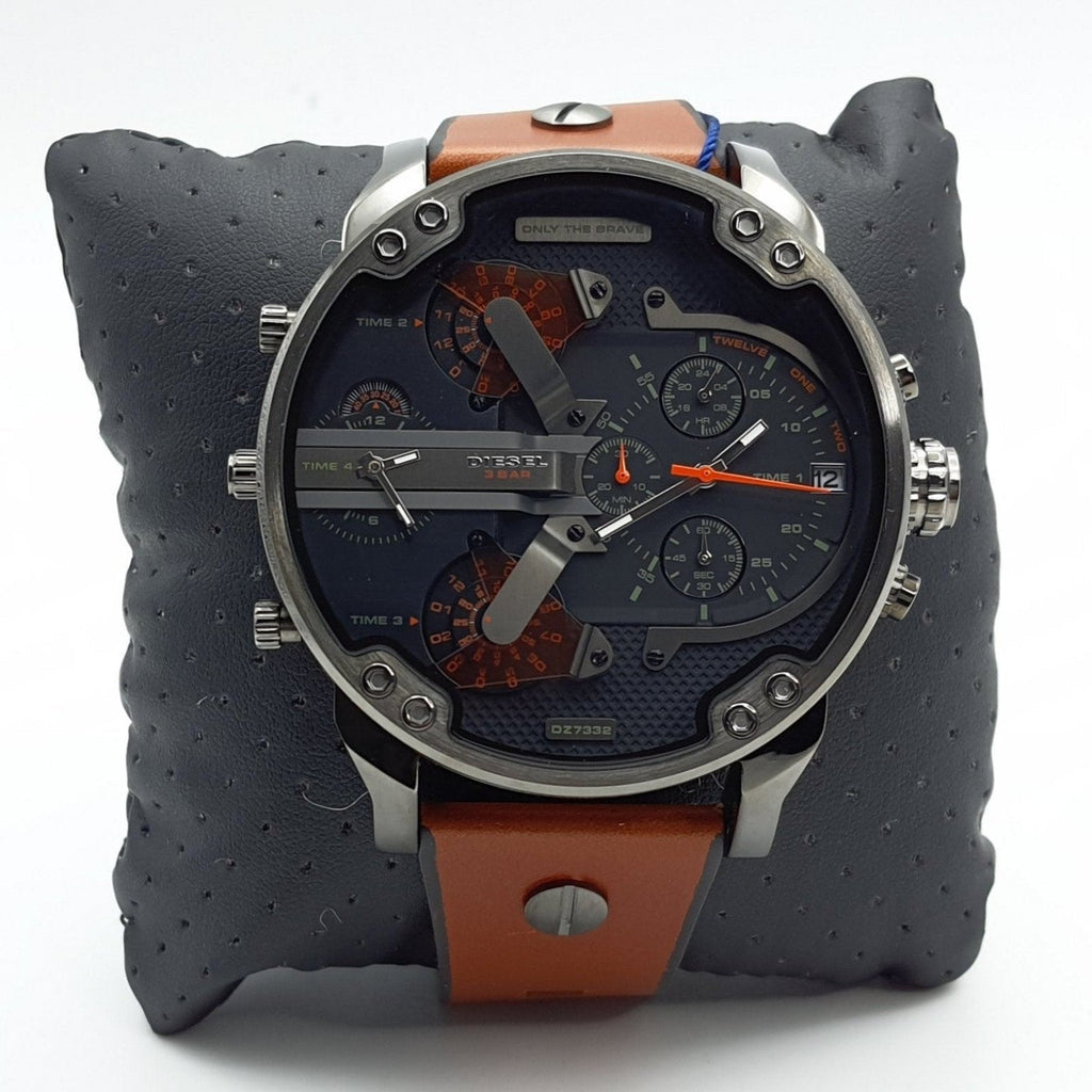 Diesel Mr Daddy 2.0 Chronograph Black Dial Brown Leather Strap Watch For Men - DZ7332