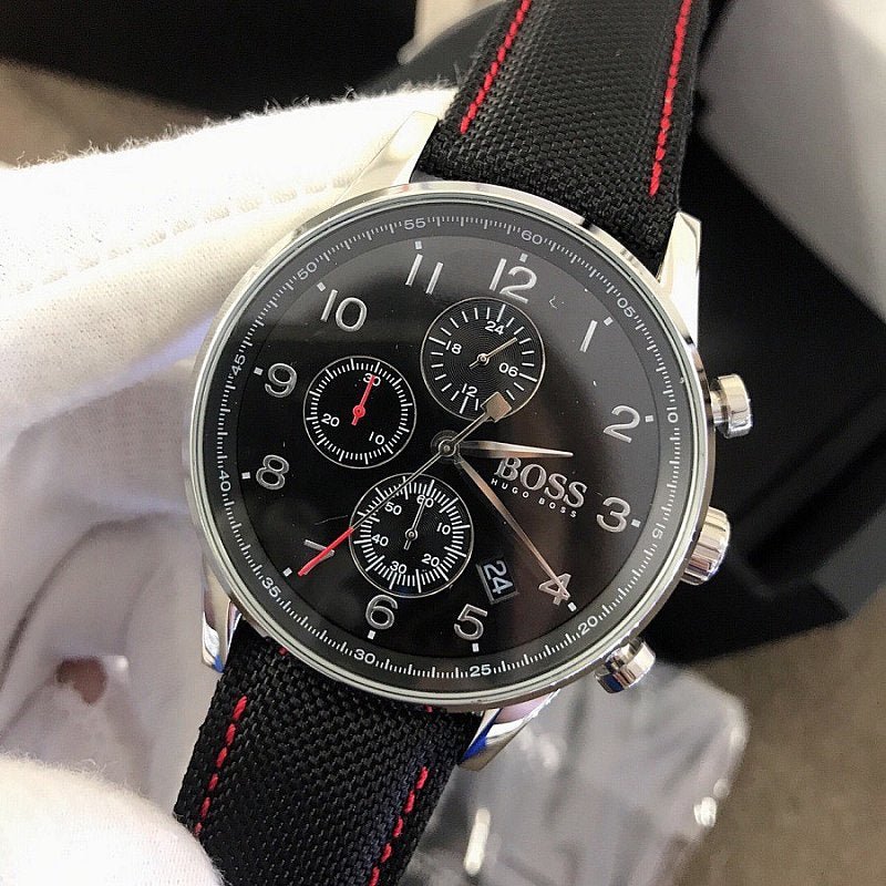 Hugo Boss Navigator Black Dial Black Leather Strap Watch for Men - 1513535