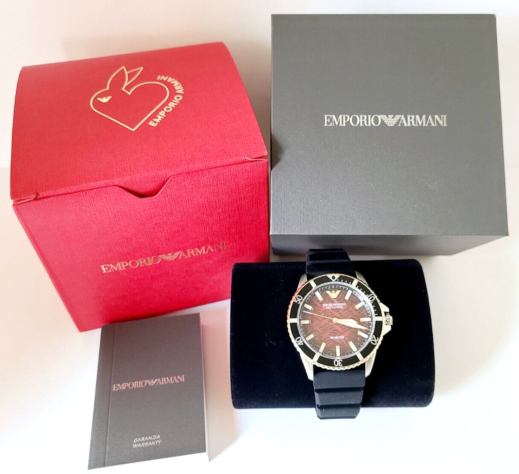 Emporio Armani Meccanico Automatic Red Dial Black Silicon Strap Watch For Men - AR60070