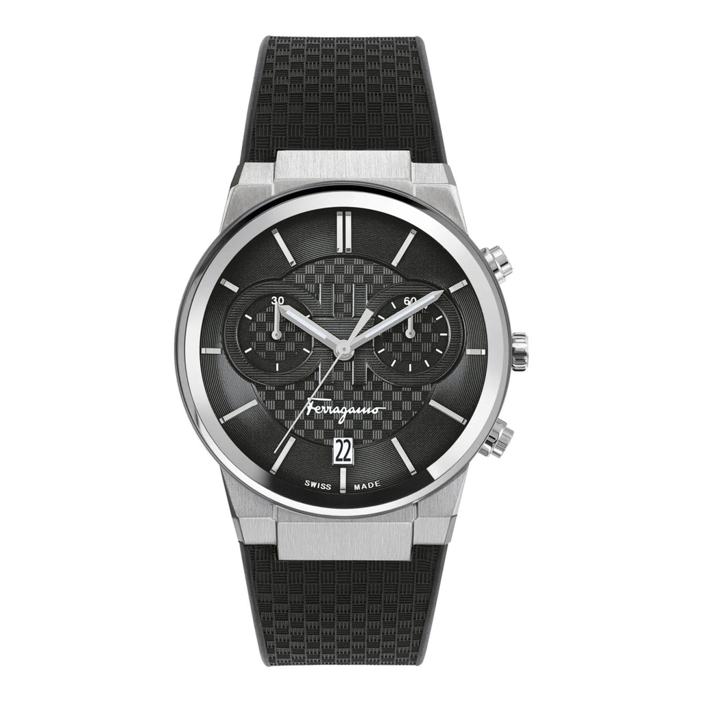 Salvatore Ferragamo Sapphire Chrono Black Dial Black Silicone Strap Watch for Men - SFME00121