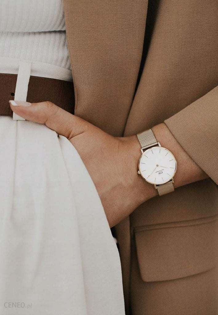 Daniel Wellington Classic Petite Evergold White Dial Gold Mesh Bracelet Watch For Women - DW00100350