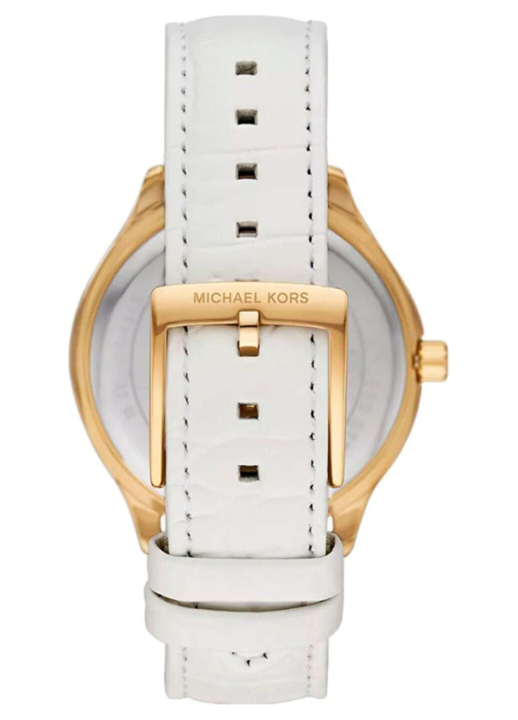 Michael Kors Sage Three-Hand Mother of Pearl White Dial White Leather Strap Watch for Women - MK4818