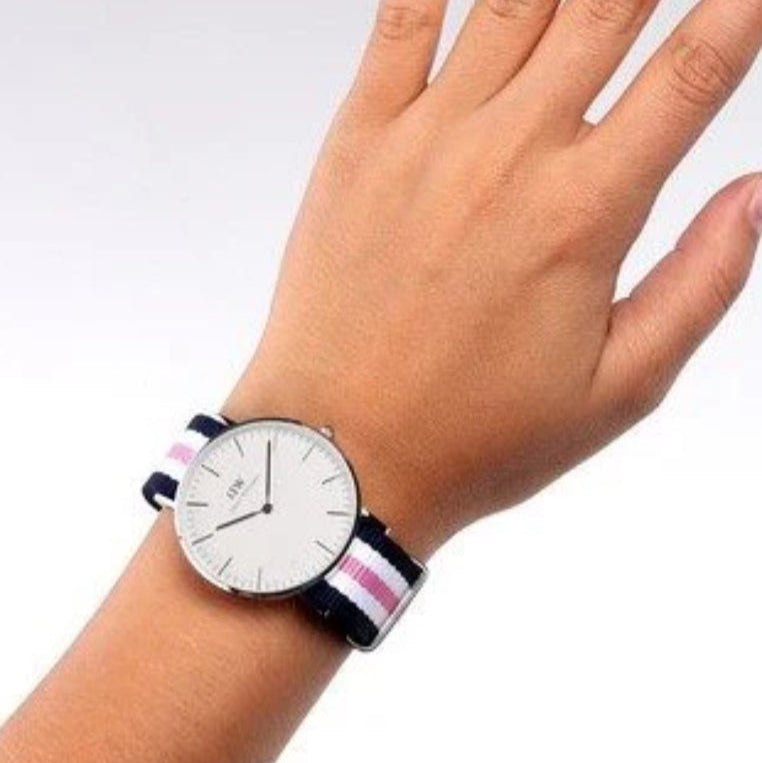 Daniel Wellington Classic Southampton White Dial Three Tone Nylon Strap Watch For Women - DW00100050