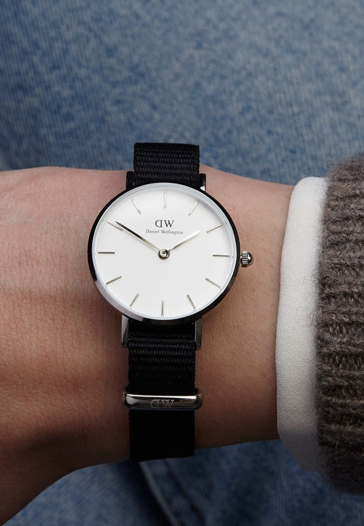 Daniel Wellington Classic Petite Cornwall White Dial Black Nylon Strap Watch For Women - DW00100252