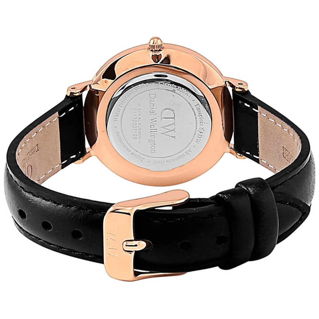 Daniel Wellington Classy Sheffield White Dial Black Leather Strap Watch For Women - DW00100060