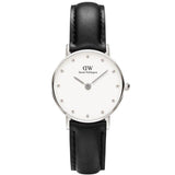 Daniel Wellington Classy Sheffield White Dial Black Leather Strap Watch For Women - DW00100068