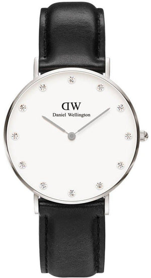 Daniel Wellington Classy Sheffield White Dial Black Leather Strap Watch For Women - DW00100080