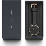 Daniel Wellington Classic Sheffield Italian Black Leather Watch For Mens - DW00100127