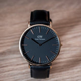 Daniel Wellington Classic Sheffield Black Dial Black Leather Strap Watch For Men - DW00100127