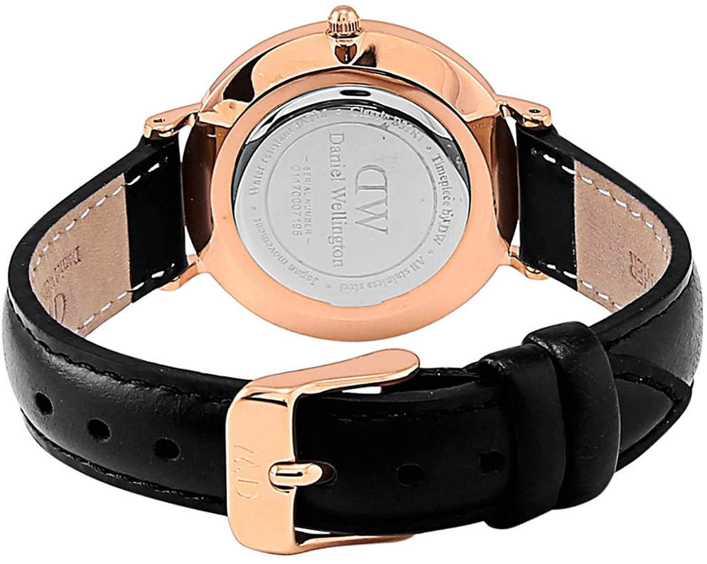 Daniel Wellington Classic Petite Sheffield White Dial Black Leather Strap Watch For Women - DW00100230
