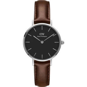 Daniel Wellington Classic Petite Bristol Black Dial Brown Leather Strap Watch For Women - DW00100233