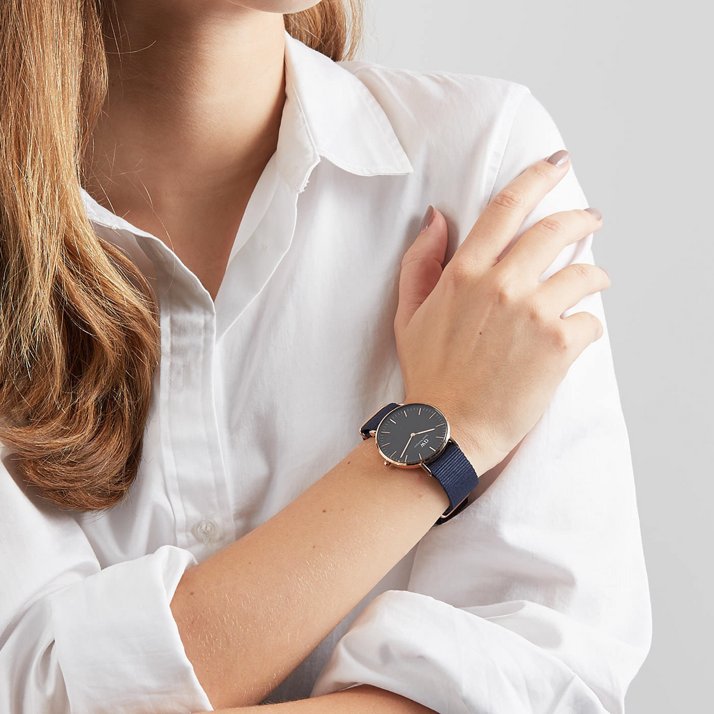 Daniel Wellington Classic Bayswater Black Dial Black NATO Strap Watch For Women - DW00100281