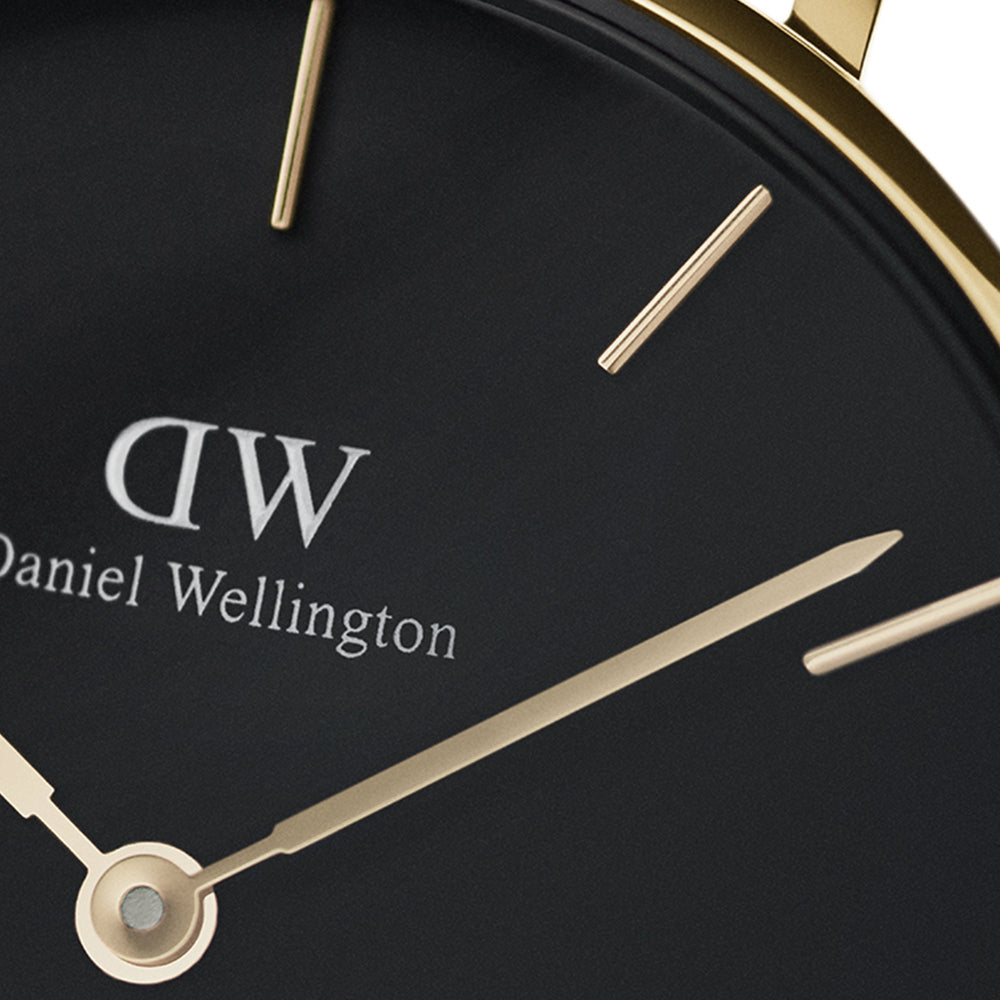 Daniel Wellington Classic Petite Black Dial Gold Mesh Bracelet Watch For Women - DW00100347