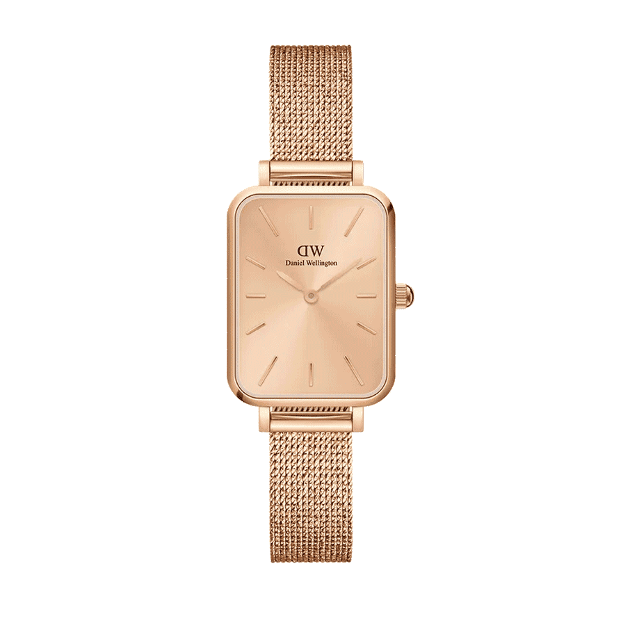Daniel Wellington Quadro Unitone Rose Gold Dial Rose Gold Mesh Strap Watch For Women - DW00100484