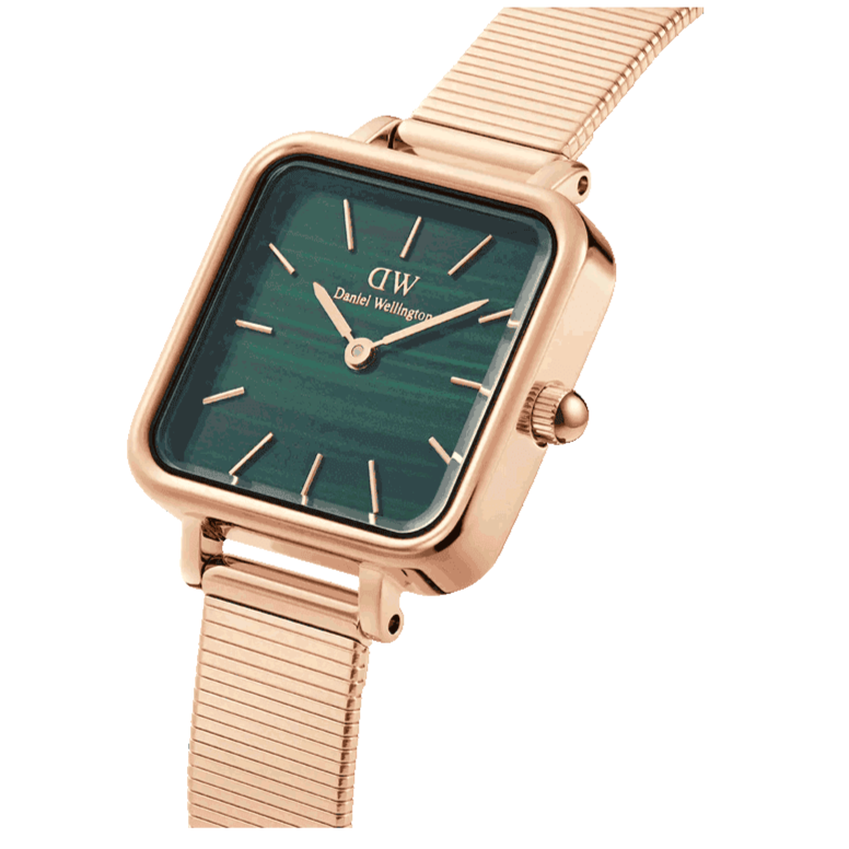 Daniel Wellington Quadro Studio Green Dial Rose Gold Mesh Strap Watch For Women - DW00100520