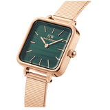 Daniel Wellington Quadro Studio Green Dial Rose Gold Mesh Strap Watch For Women - DW00100520