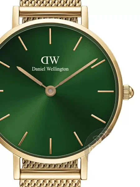 Daniel Wellington Petite Emerald Green Dial Gold Mesh Strap Watch For Women - DW00100479