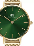 Daniel Wellington Petite Emerald Green Dial Gold Mesh Strap Watch For Women - DW00100479