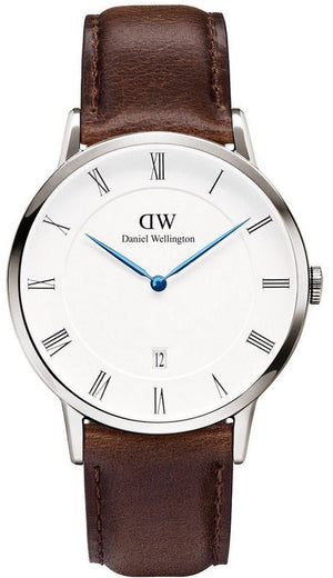 Daniel Wellington Dapper Bristol White Dial Brown Leather Strap Watch For Women - DW00100090