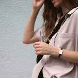 Daniel Wellington Quadro White Dial Black Leather Strap Watch For Women - DW00100434