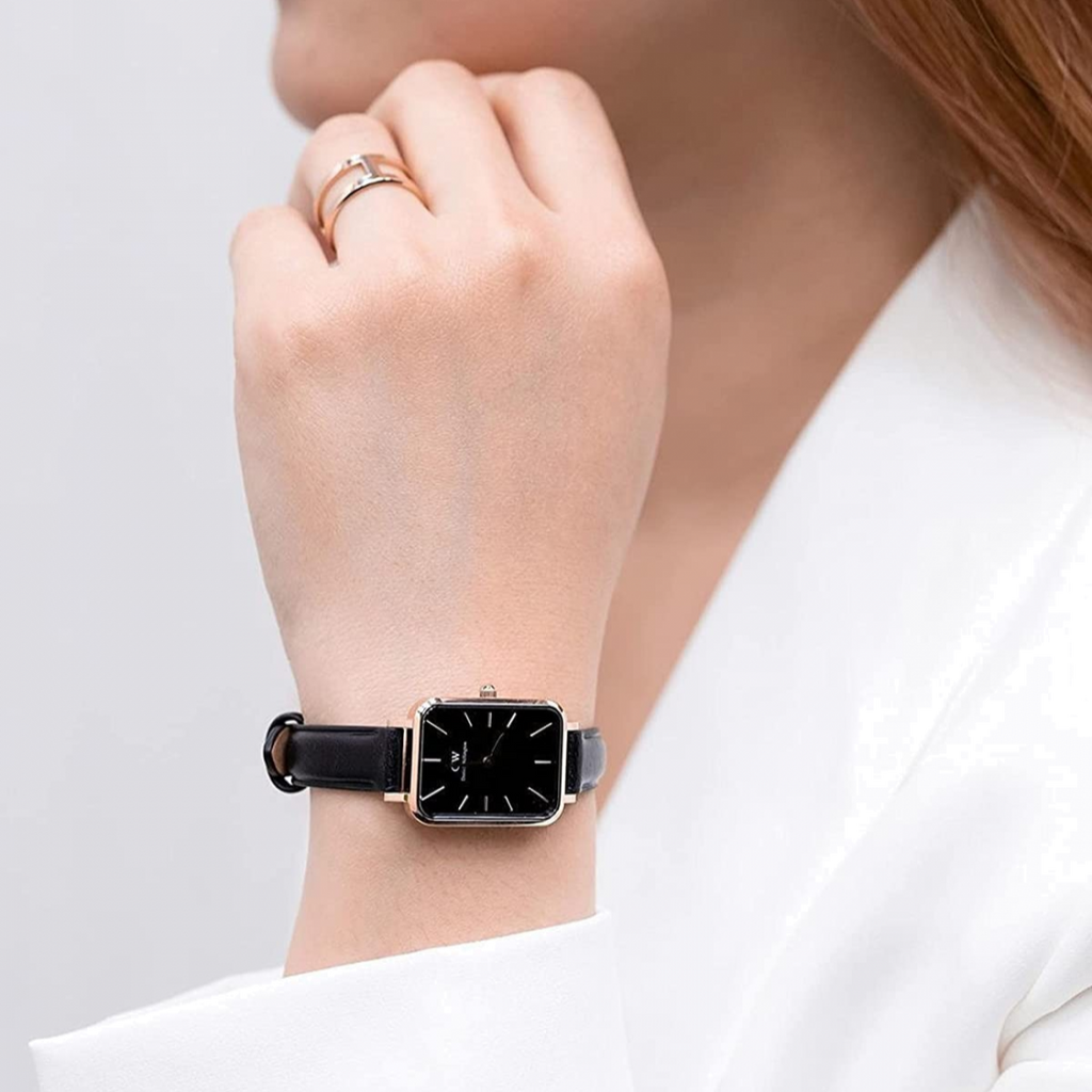 Daniel Wellington Quadro Sheffield Black Dial Black Leather Strap Watch For Women - DW00100435