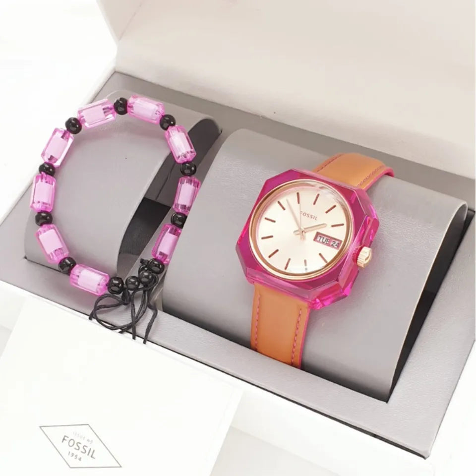 Fossil Candy White Dial Brown Leather Strap Watch for Women - ES3537