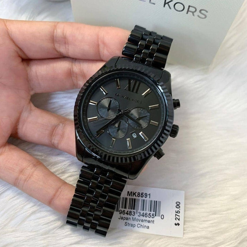 Michael Kors Lexington Chronograph Black Dial Black Steel Strap Watch For Men - MK8591