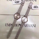 Emporio Armani Classic White Dial Beige Leather Strap Watch For Women - AR11008