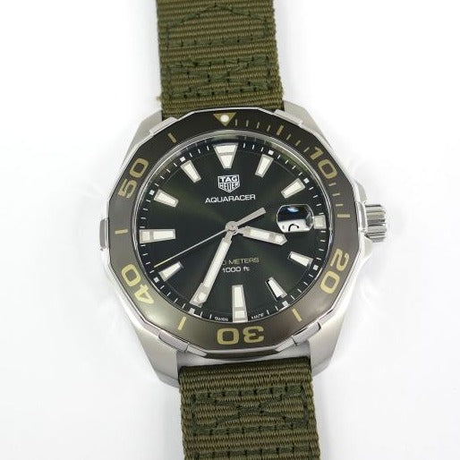 Tag Heuer Aquaracer Black Dial Khakhi Green NATO Strap Watch for Men - WAY101E.FC8222