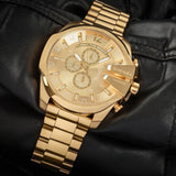 Diesel Mega Chief Chronograph Gold Dial Gold Steel Strap Watch For Men - DZ4360