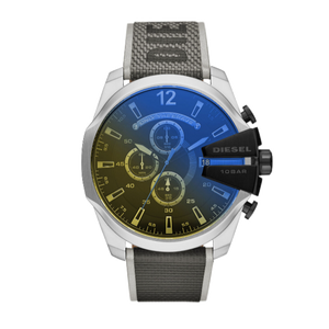 Diesel Mega Chief Chronograph Black Dial Grey Nylon Strap Watch For Men - DZ4523