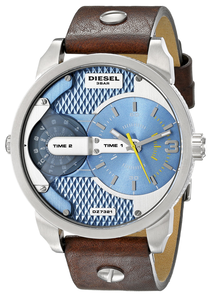 Diesel Mini Daddy LIght Blue Dial Brown Leather Strap Watch For Men - DZ7321