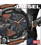 Diesel Mr Daddy 2.0 Chronograph Black Dial Brown Leather Strap Watch For Men - DZ7332