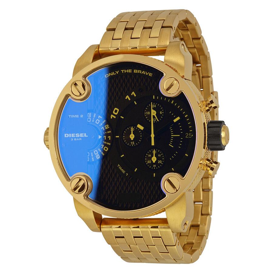 Diesel Mr Daddy Blue Dial Gold Steel Strap Watch For Men - DZ7347