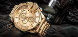 Diesel Mega Chief Chronograph Gold Dial Gold Steel Strap Watch For Men - DZ4360