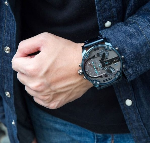 Diesel Daddy 2.0 Chronograph Grey Dial Blue Steel Strap Watch For Men - DZ7414