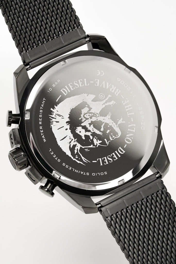 Diesel Mega Chief Chronograph Black Dial Black Mesh Strap Watch For Men - DZ4527