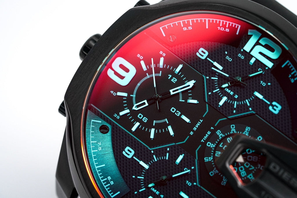 Diesel Uber Chief Chronograph Red Dial Black Steel Strap Watch For Men - DZ7373