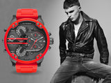 Diesel Mr Daddy 2.0 Chronograph Black Dial Red Silicone Strap Watch For Men - DZ7370