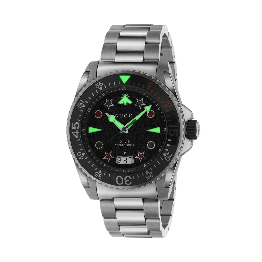 Gucci Dive Quartz Black Dial Silver Steel Strap Watch For Men - YA136221