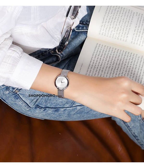 Calvin Klein Firm White Dial Silver Mesh Bracelet Watch for Women - K3N23126