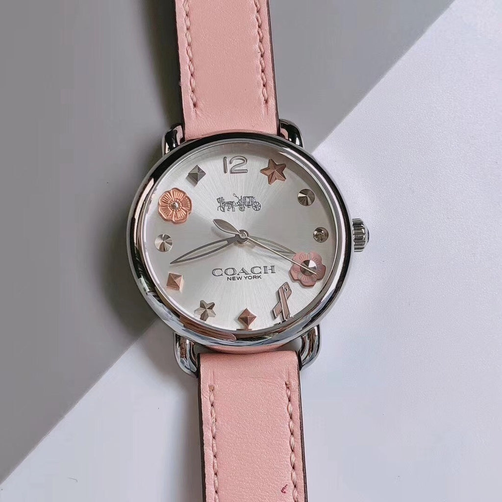 Coach Delancey White Dial Pink Leather Strap Watch for Women - 14502799