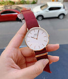 Daniel Wellington Classic Roselyn White Dial Maroon Nylon Strap Watch For Women - DW00100267