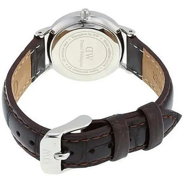 Daniel Wellington York White Dial Brown Leather Strap Watch For Women - DW00100069