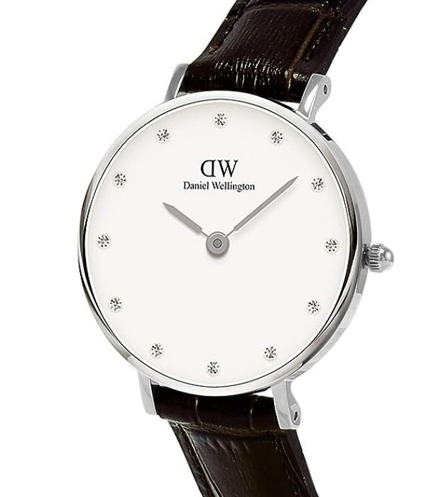 Daniel Wellington York White Dial Brown Leather Strap Watch For Women - DW00100069