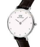 Daniel Wellington York White Dial Brown Leather Strap Watch For Women - DW00100069