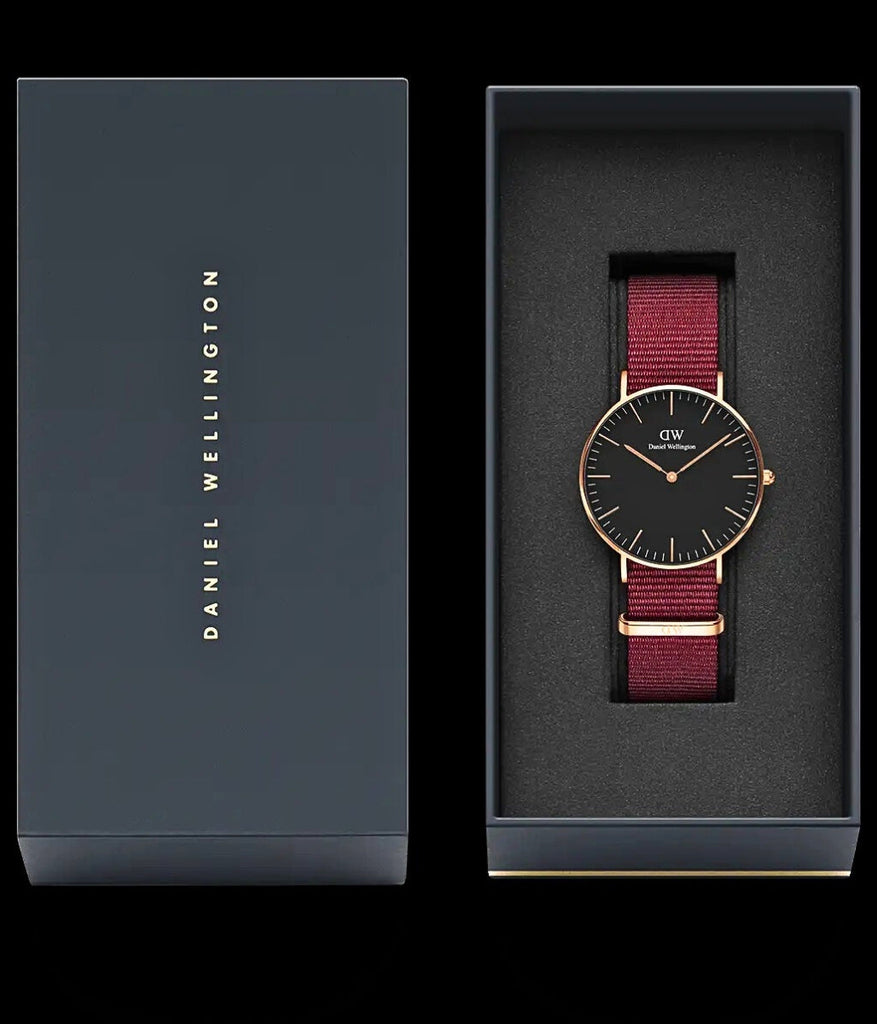 Daniel Wellington Classic Roselyn Black Dial Maroon Nylon Strap Watch For Women - DW00100273
