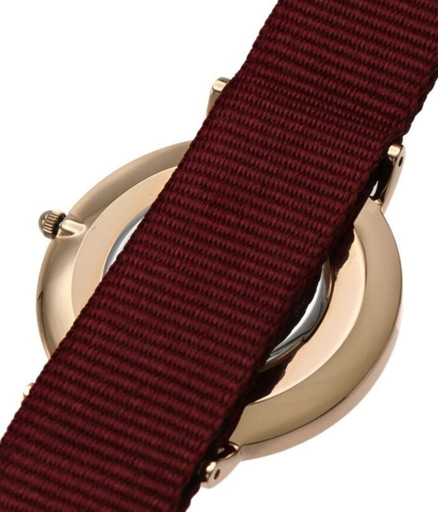 Daniel Wellington Classic Roselyn Black Dial Maroon Nylon Strap Watch For Women - DW00100273