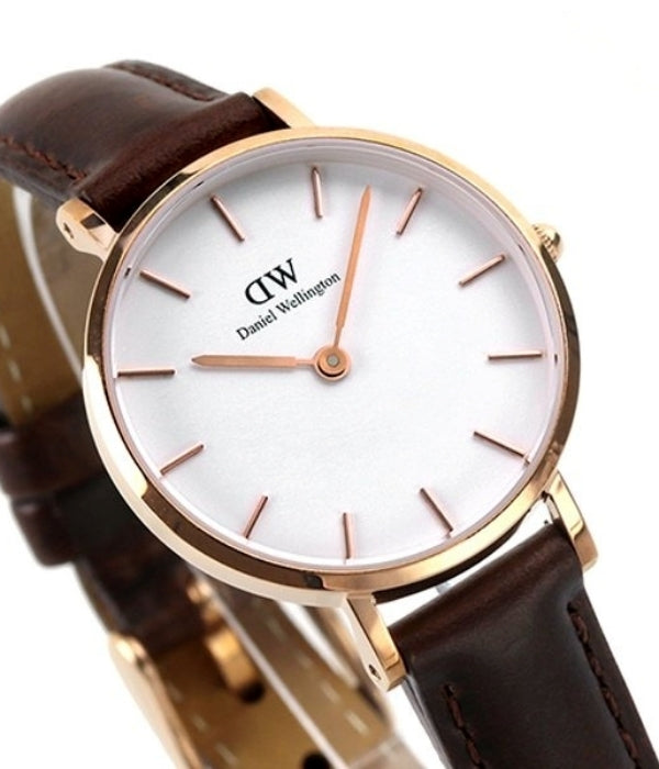 Daniel Wellington Classic Petite Bristol White Dial Brown Leather Strap Watch For Women - DW00100227