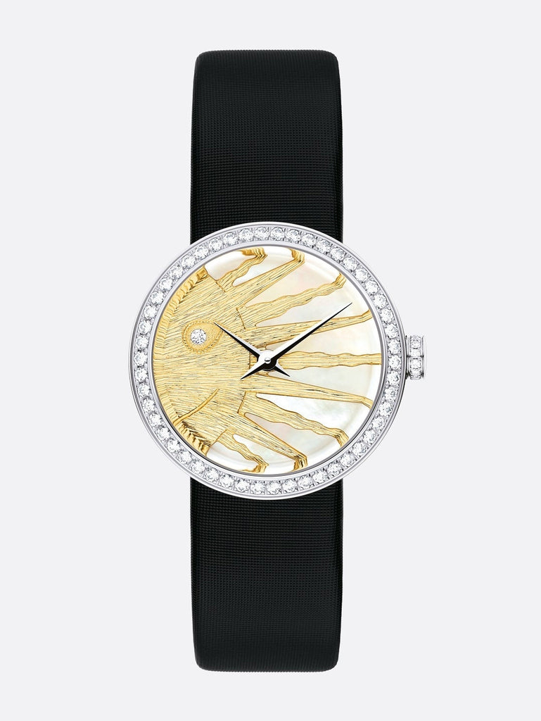 Dior La D De Dior Dior Rose Céleste Diamonds Mother of Pearl Dial Black Leather Strap Watch for Women - CD04711X1001 0000